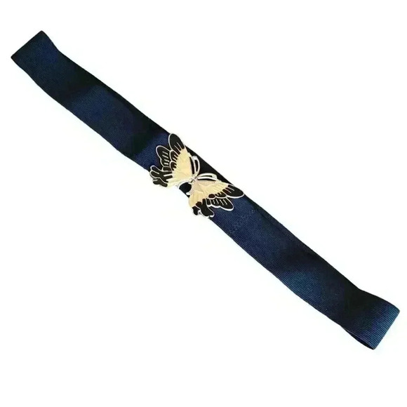 VTG 1980s Butterfly Enameled Buckle Stretch Belt  Black Size XL  41in End To End - Picture 1 of 9